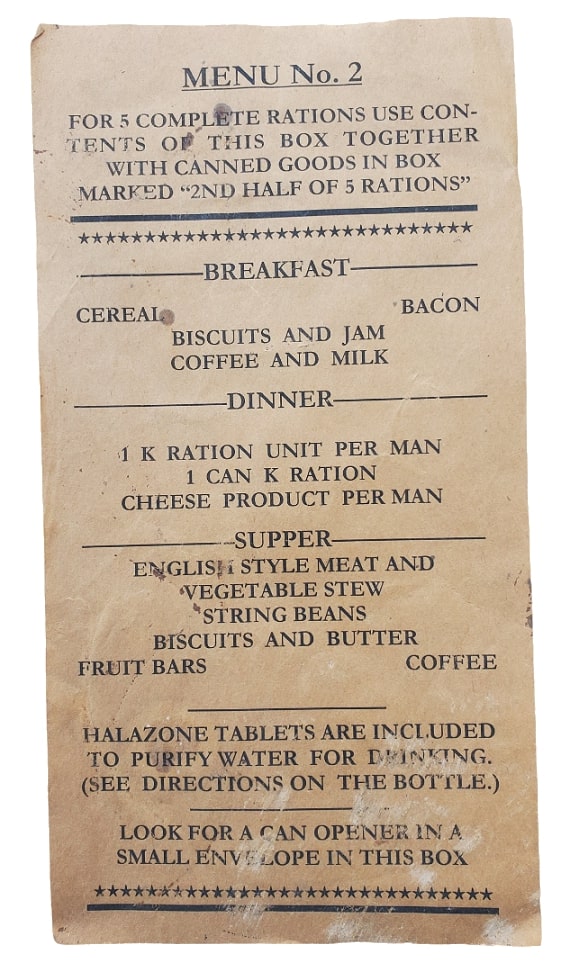 militaria : Menu ration ten in one US WW2