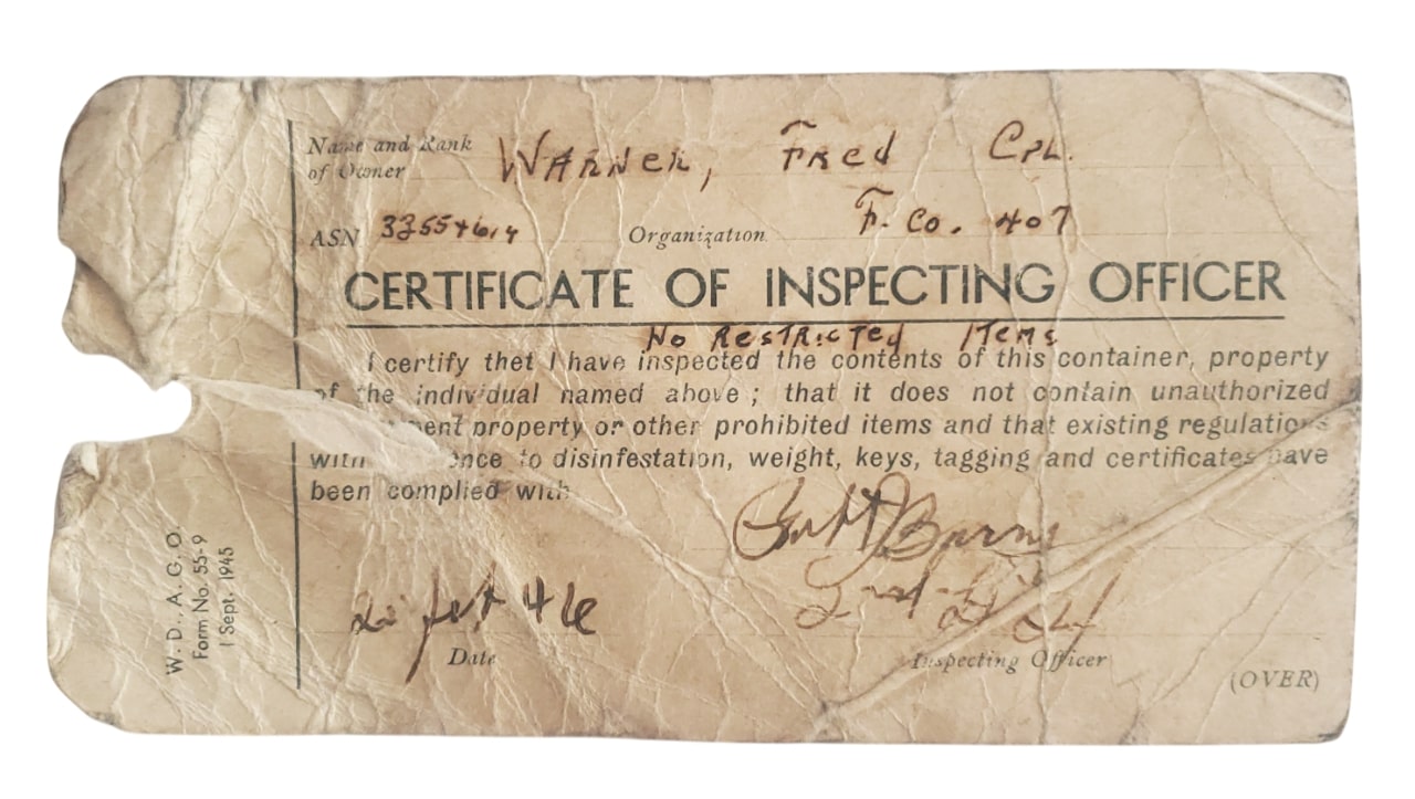 militaria : Carte contrôle colis US POST WW2