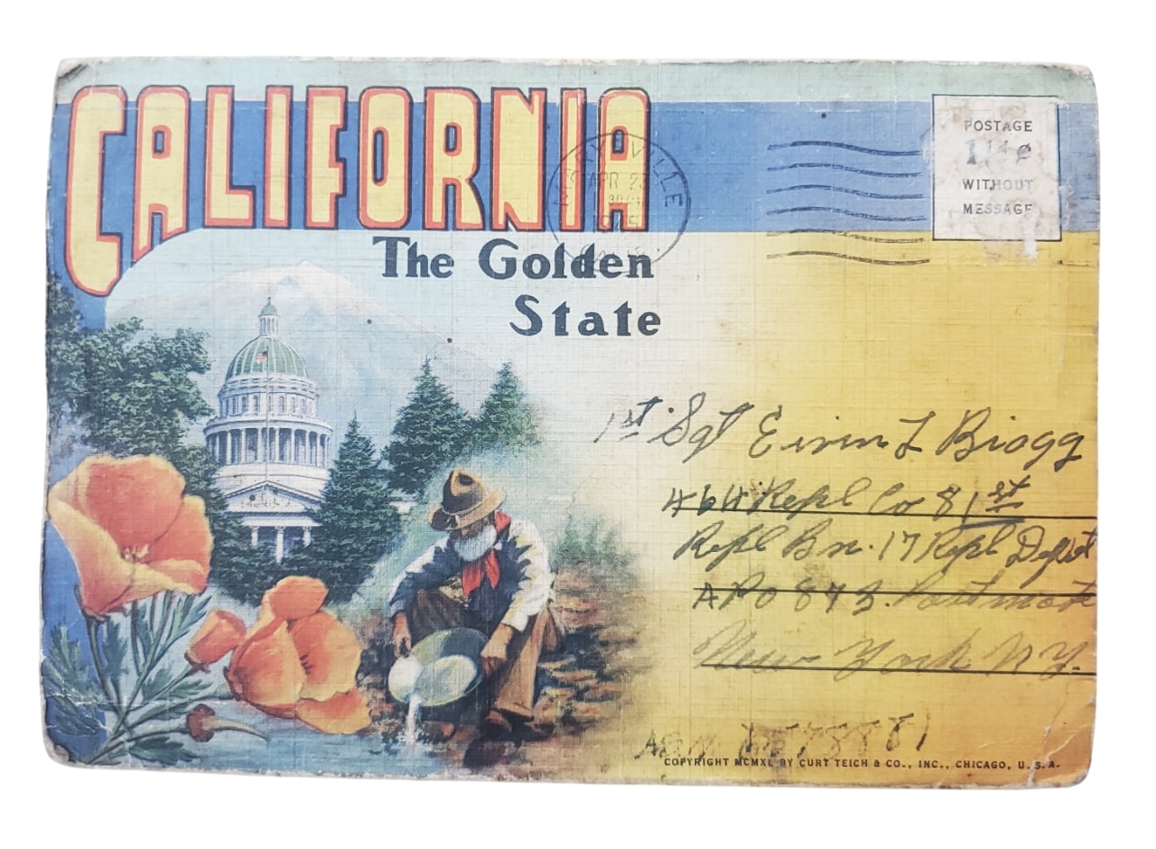 militaria : Pochette cartes postales US WW2 Californie nominative/matriculée/régimenté
