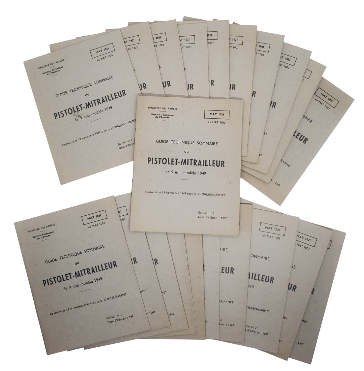 militaria : Lot 21 guides techniques sommaires MAT49 datés 1967 FR POST WW2