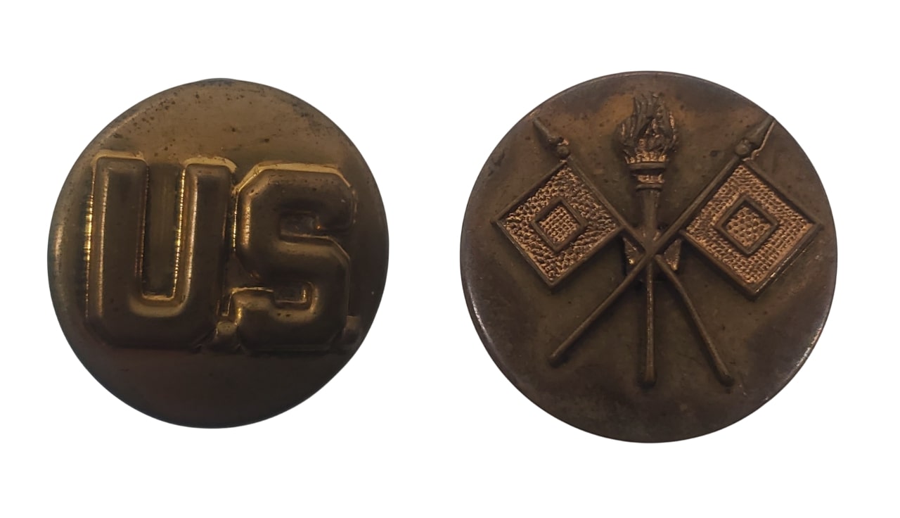 militaria : Paire disques de col signal corps  US WW2