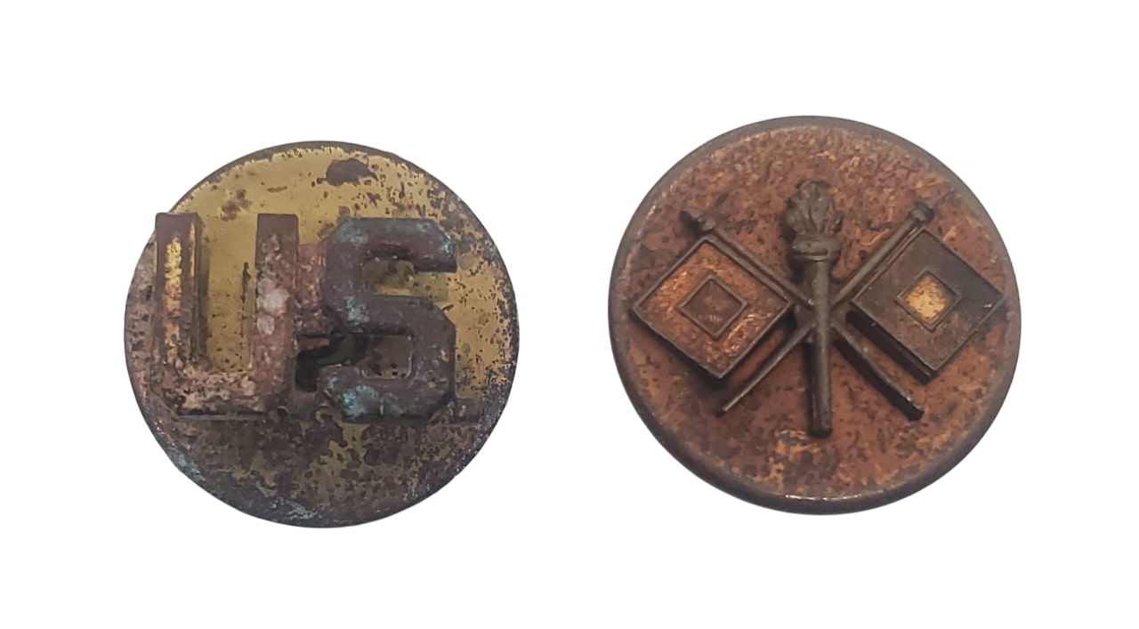 militaria : Paire disques de col signal corps  US WW2