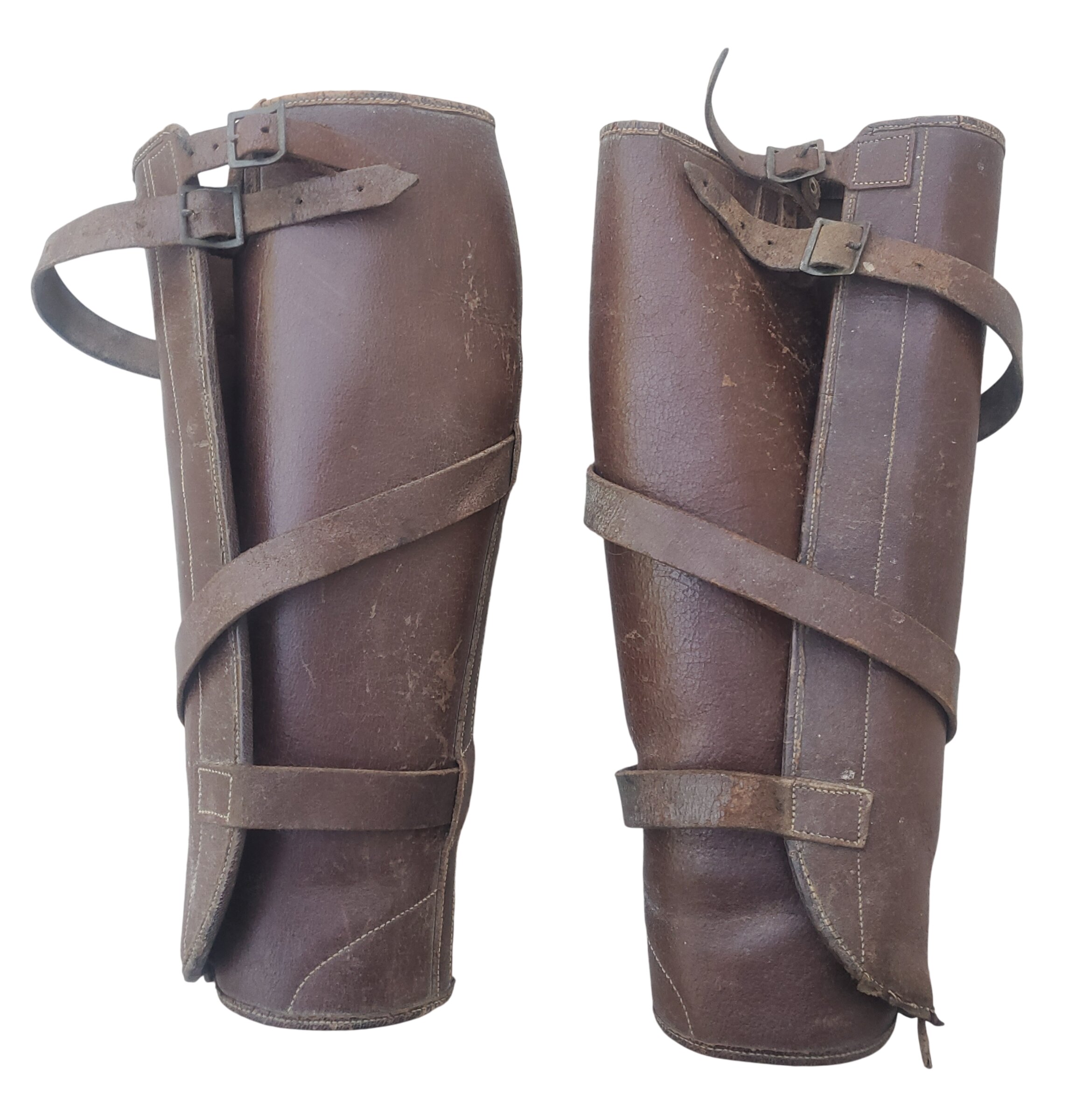 militaria : Paire de houseaux cuir marron civil/militaire WW2