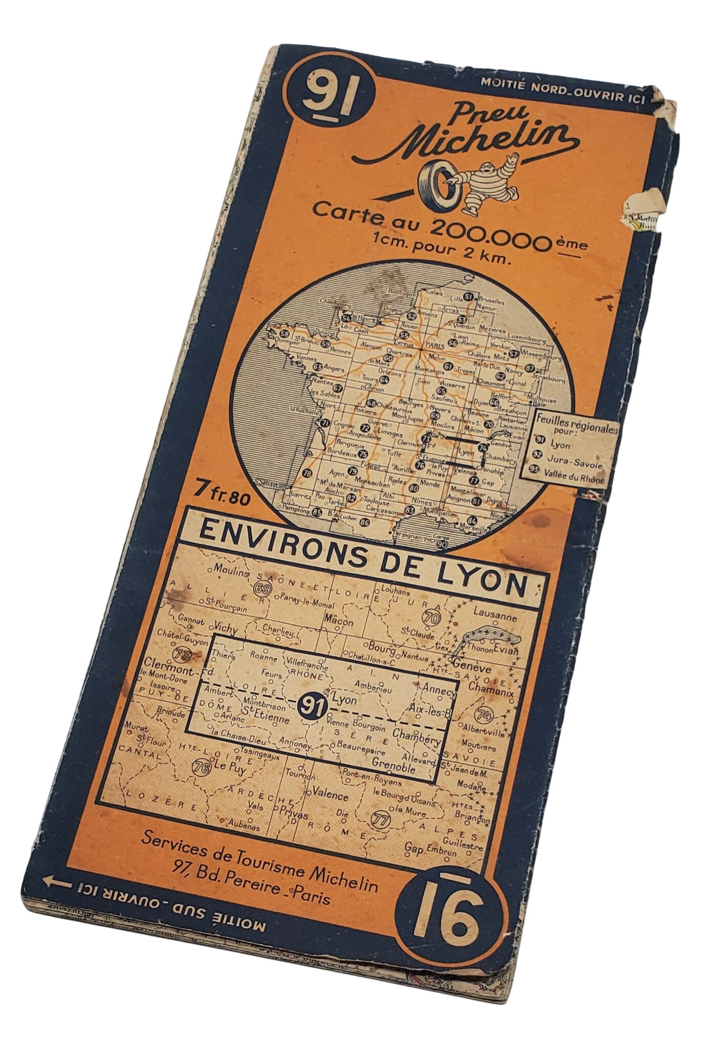militaria : Carte Michelin Lyon et alentours 1942