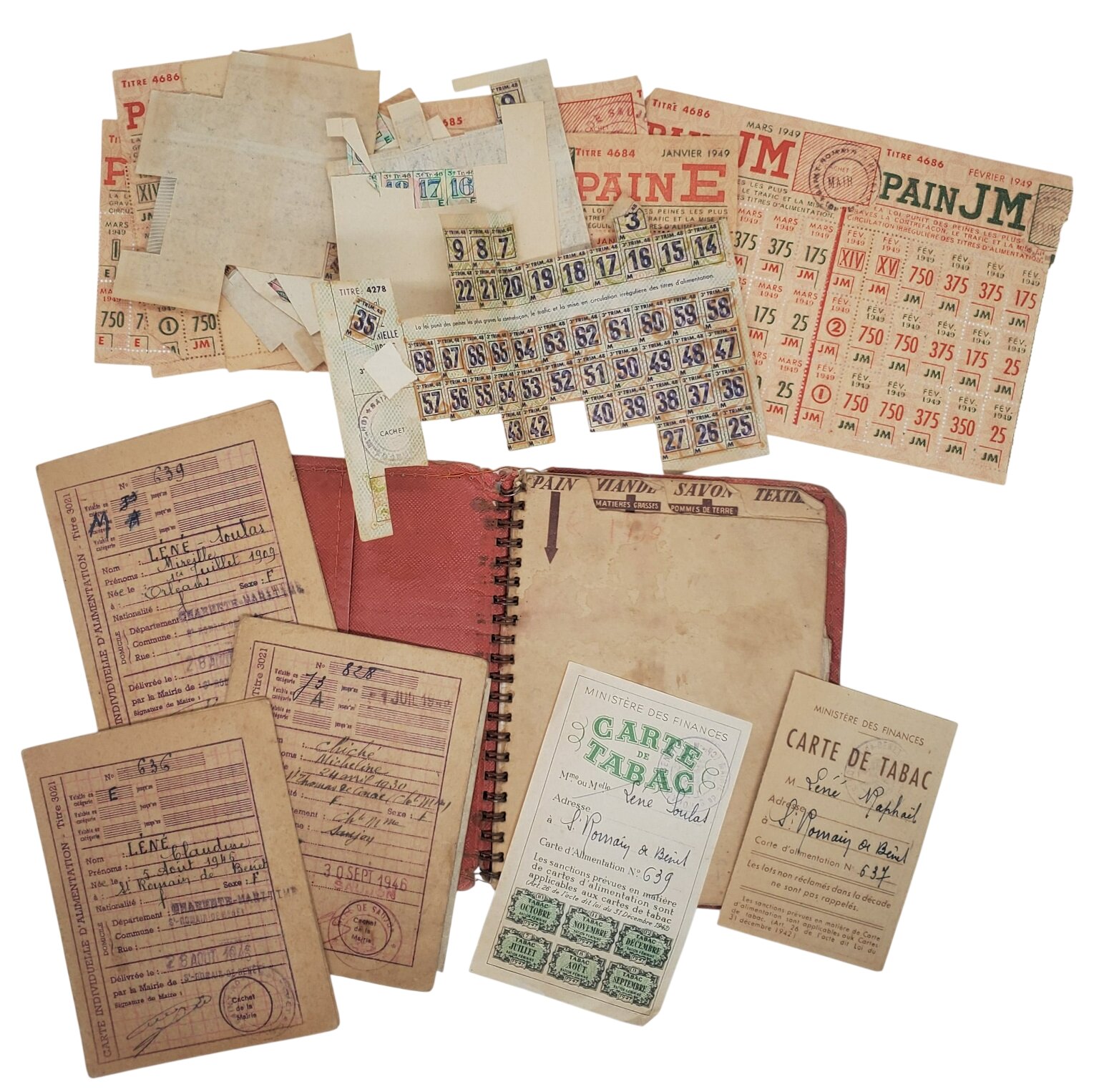 militaria : Ensemble carnet rationnement et tickets civils années 40