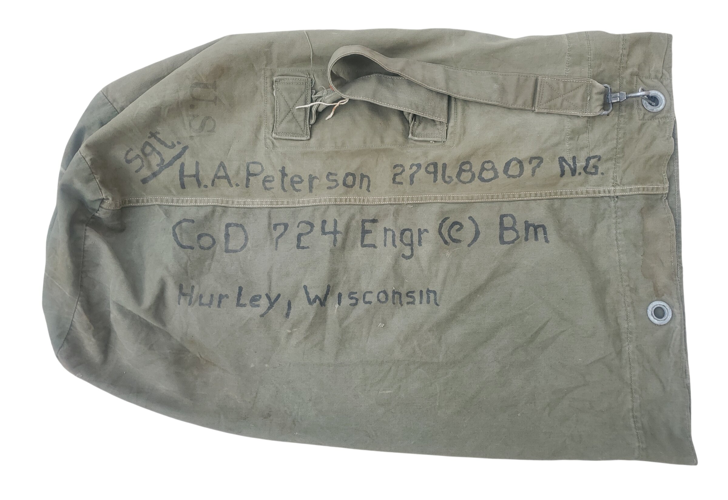 militaria : sac duffel bag US POST WW2 nominatif - matriculé - régimenté