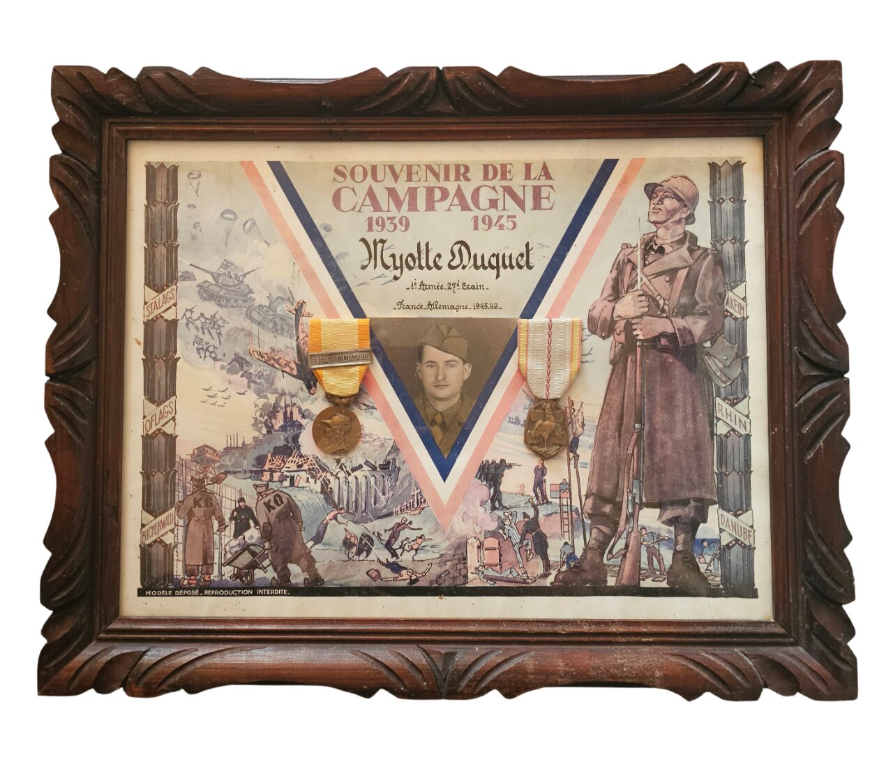 militaria : Cadre diplôme et médailles 1ere armée française FR Libé