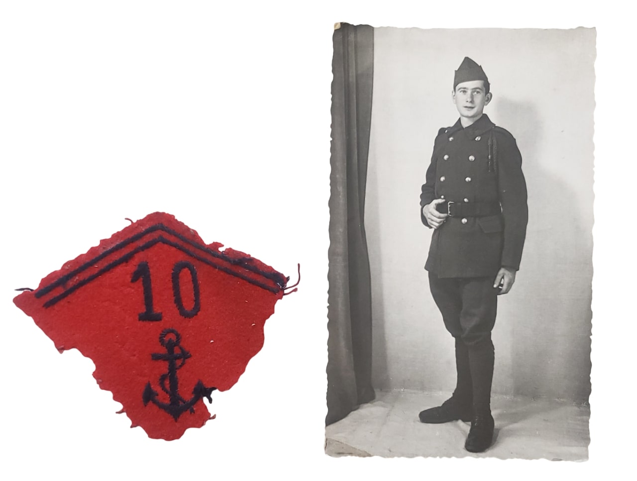 militaria : Ensemble photographie et patte de collet 10ème RAC FR WW2