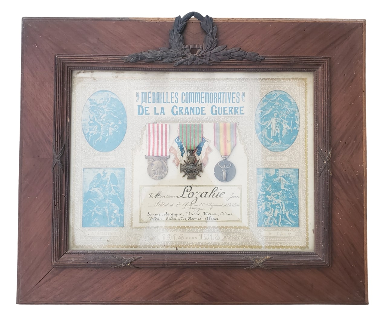 militaria : Cadre diplôme et médailles 35ème régiment d'artillerie de Vannes FR WW1