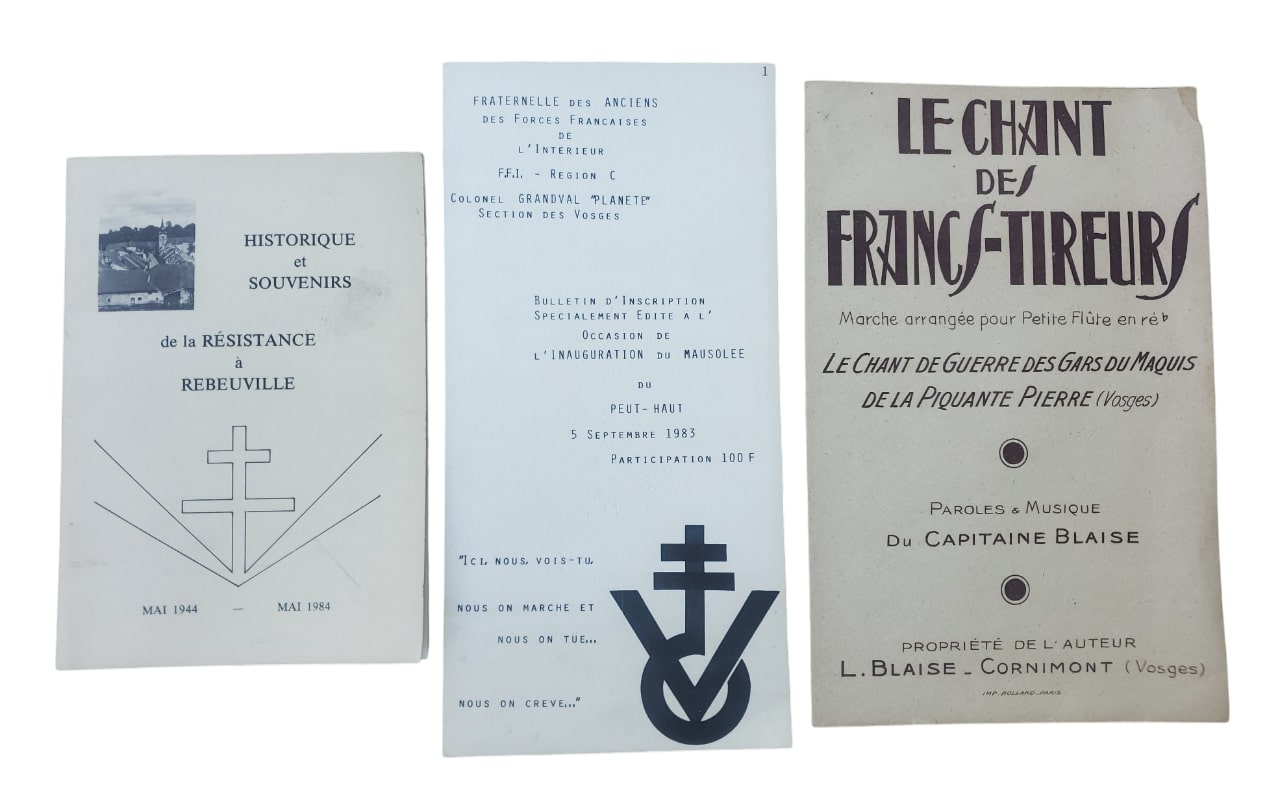 militaria : lot de documents, livre, partition chants maquis des Vosges FR WW2