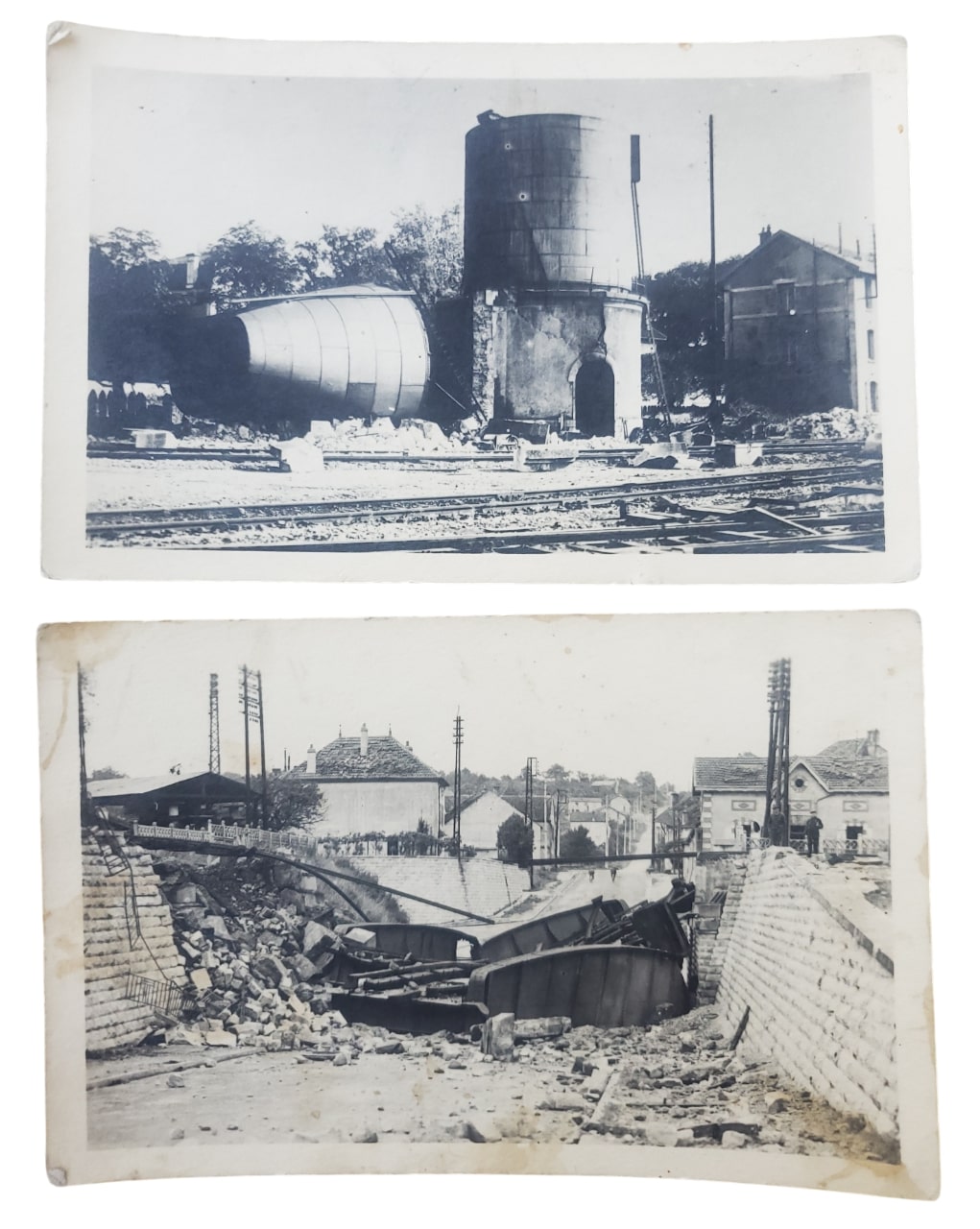 militaria : lot deux photographies sabotage gare Neufchateau Vosges FR WW2