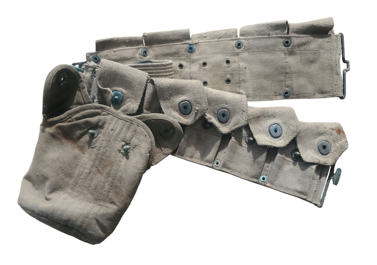 militaria : Ceinturon cartouchière mod1917 avec housse gourde US WW1 monté origine