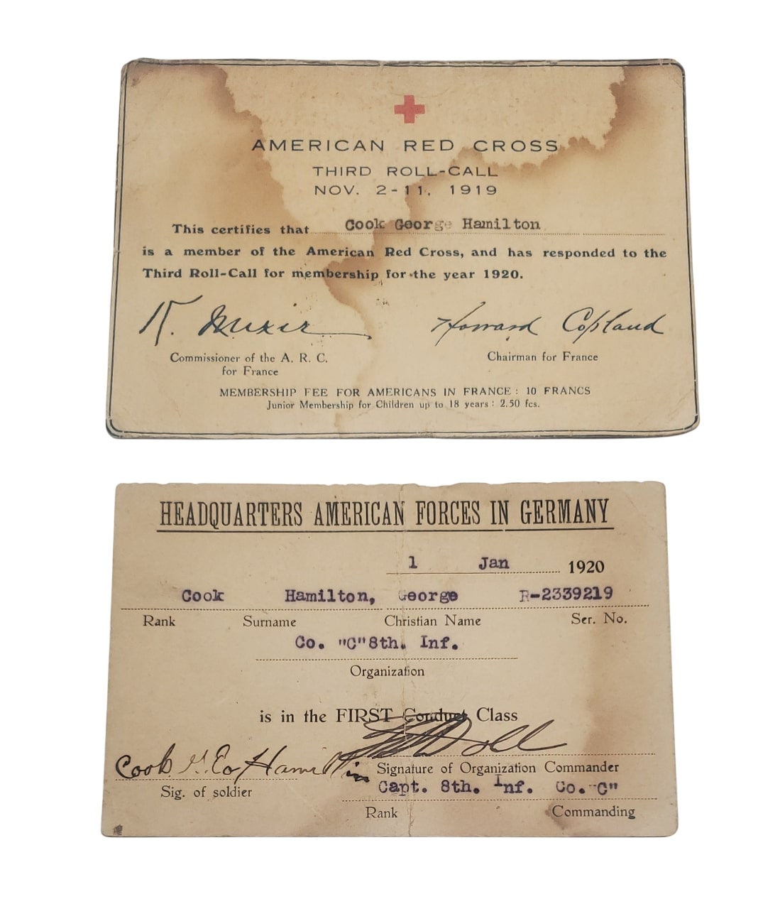 militaria : Lot documents occupation Allemagne US WW1 4ème DI