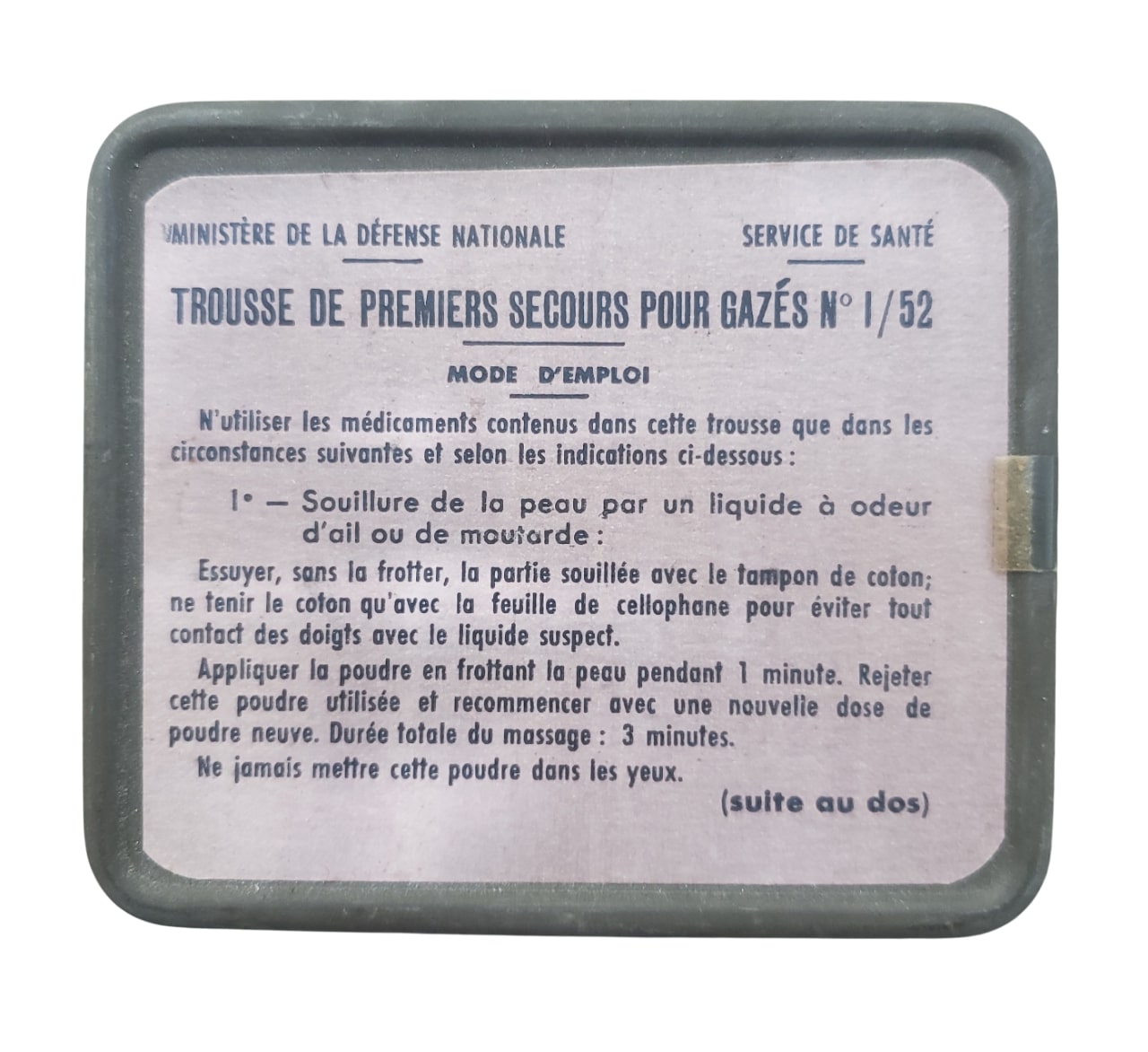 militaria : Trousse premiers secours gazés n° 1/52 POST WW2