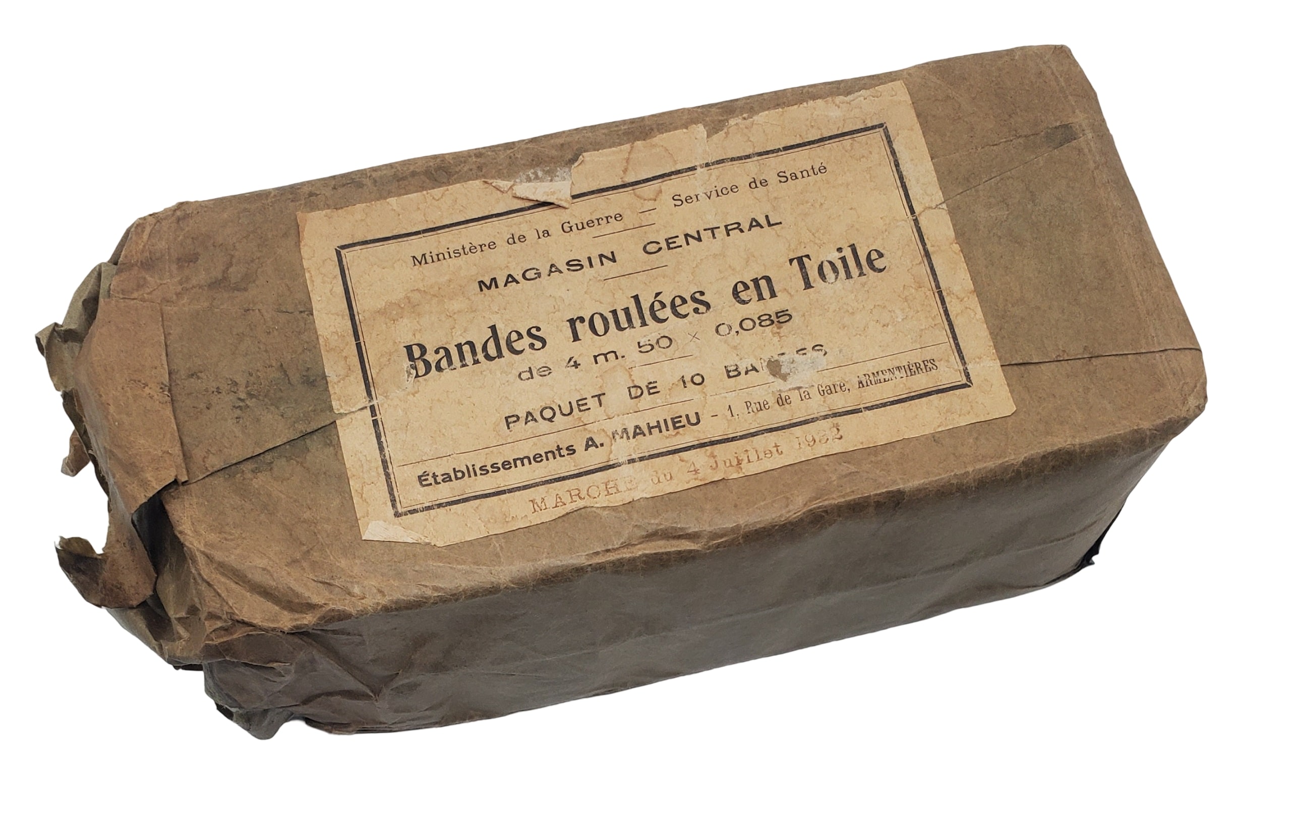 militaria : Paquet bandes roulées en toile service santé des armées FR40