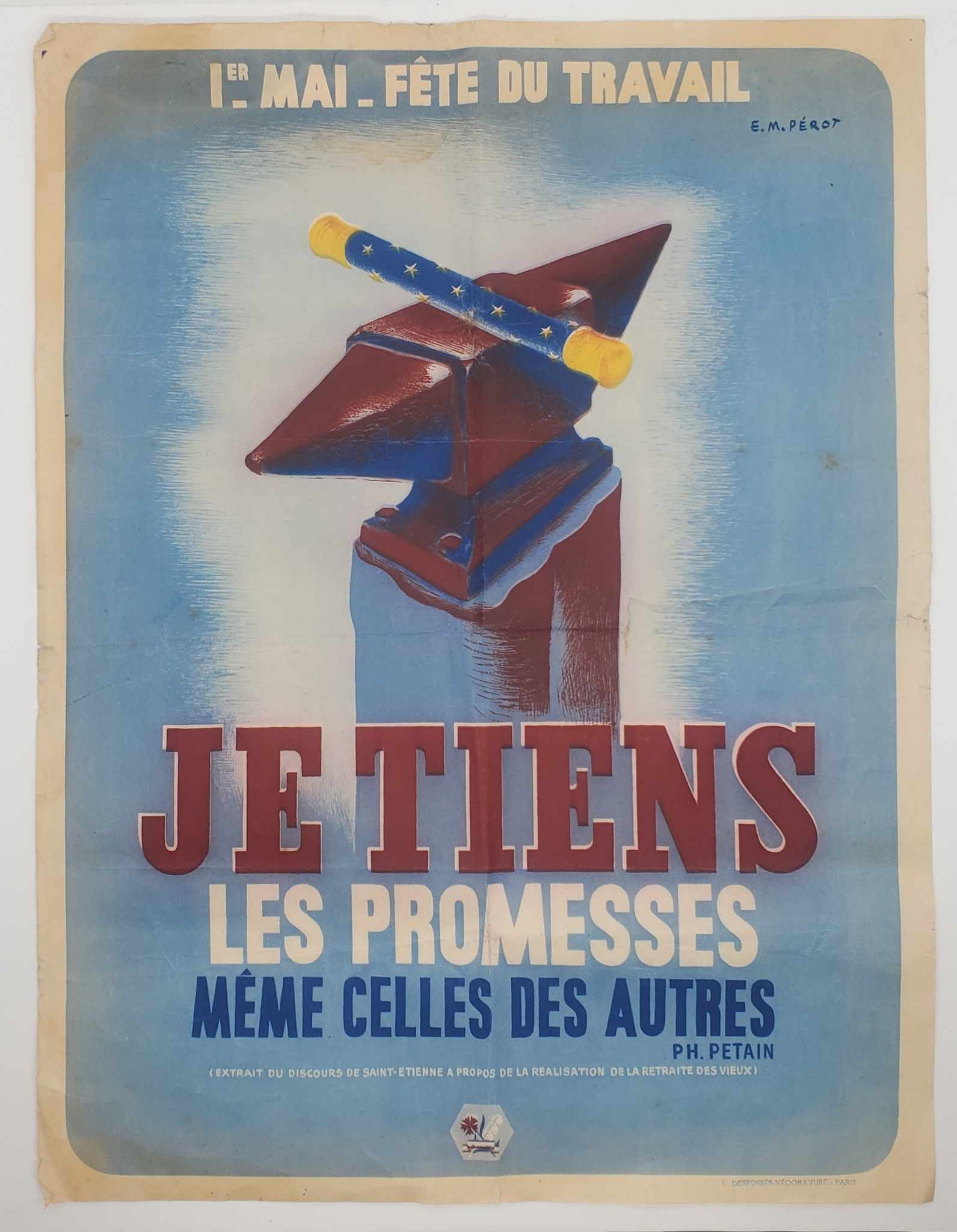 militaria : Affiche 1er mai Pétain gouvernement Vichy WW2